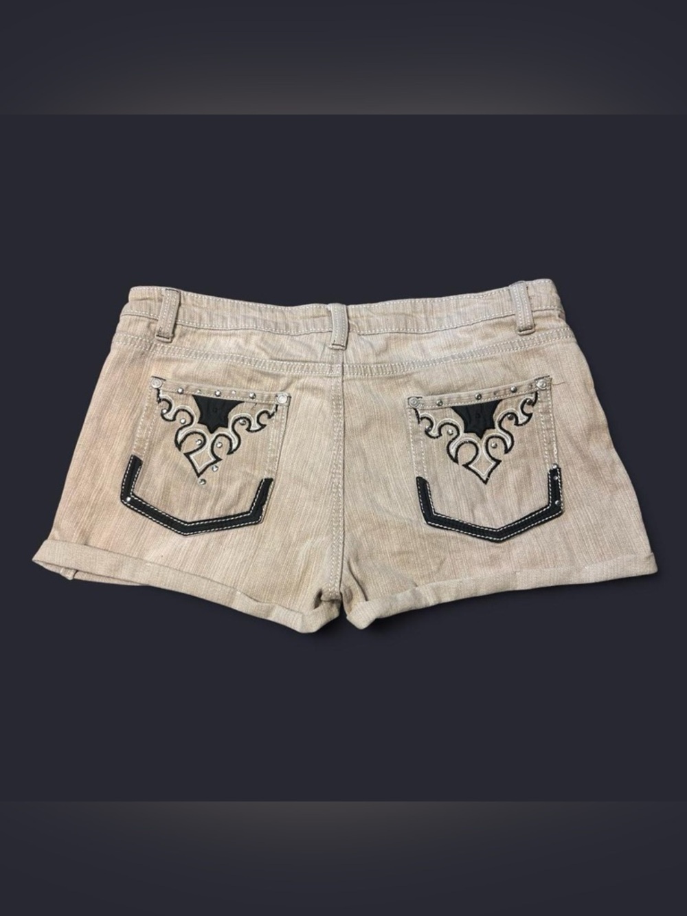 Y2K Grunge Studded Embroidered Shorts by Drama Gold!